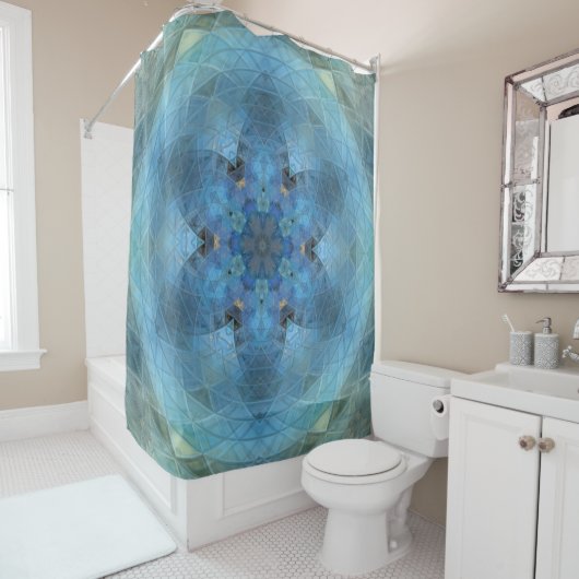 Blue Green Floral Orb Douchegordijn (In situ)