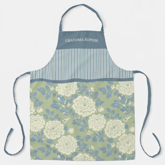 Blue Green Floral Personalized Block Print Stripe Schort (Voorkant)