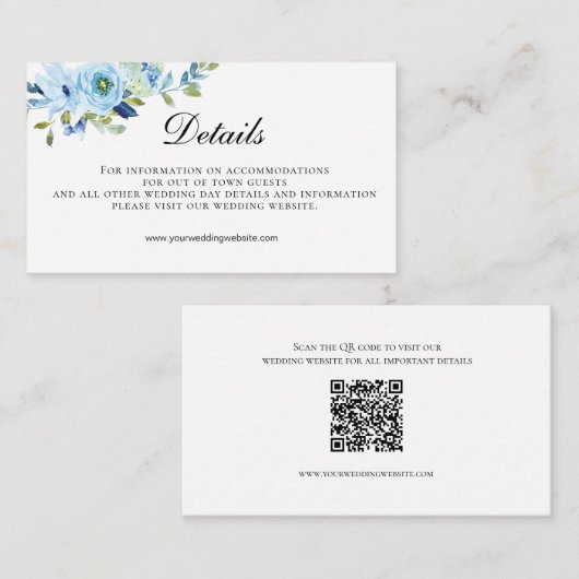 Blue Green Floral QR Code Weddenschap Details Informatiekaartje