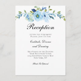 Blue Green Floral Traditional Wedding Reception Informatiekaartje