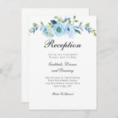 Blue Green Floral Traditional Wedding Reception Informatiekaartje (Voorkant / Achterkant)