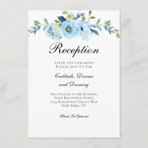 Blue Green Floral Traditional Wedding Reception Informatiekaartje