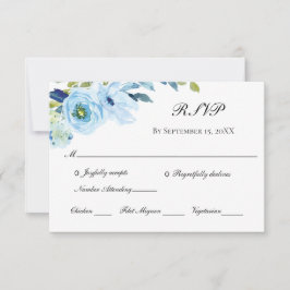 Blue Green Floral Traditional Wedding RSVP Card