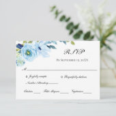 Blue Green Floral Traditional Wedding RSVP Card (Staand voorkant)