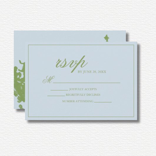 Blue Green Floral Watercolor Wedding  RSVP Kaartje