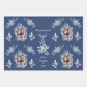 Blue Green Floral Wedding Photo Template Inpakpapier Vel (Voorkant)