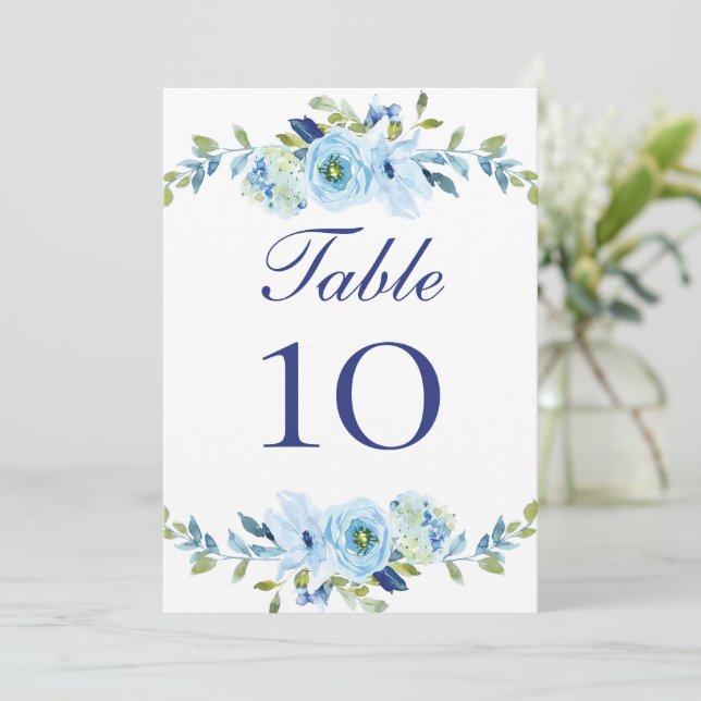 Blue Green Floral Wedding Table Nummerkaarten (Staand voorkant)