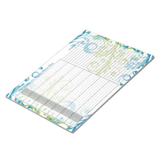 Blue Green Floral Weekly Personalized Menu Plan Notitieblok (Schuin)