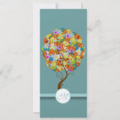 Blue Green Flower Love Tree Weddenschap Kaart (Achterkant)