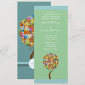 Blue Green Flower Love Tree Weddenschap Kaart (Voorkant / Achterkant)