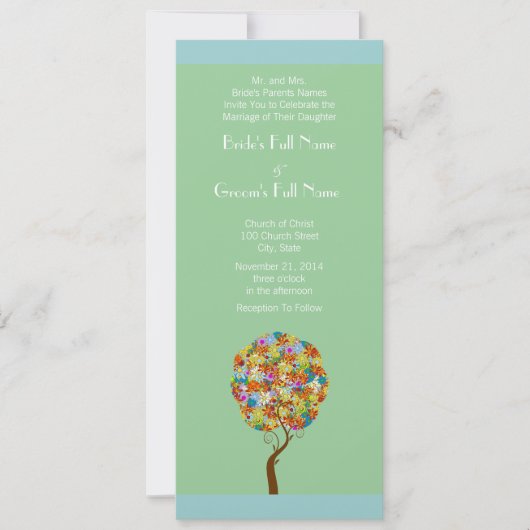 Blue Green Flower Love Tree Weddenschap Kaart (Voorkant)