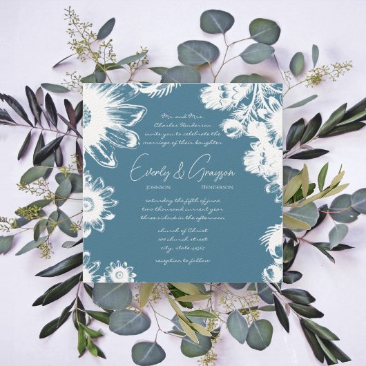 Blue Green Flower Weddings Kaart