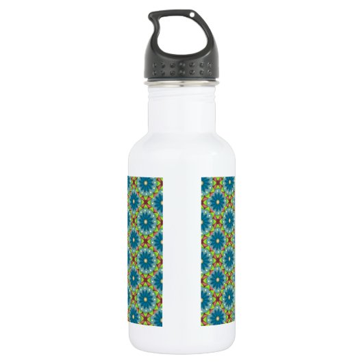 Blue Green Flowered Pattern Waterfles (Achterkant)