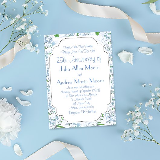 Blue Green Flowers 25e jubileum Kaart
