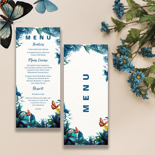 Blue Green Foliage Butterfly Reception Dinner  Menu