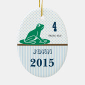 Blue & Green Frog Dot Stripes Foto Ornament (Achterkant)
