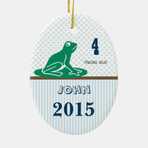 Blue & Green Frog Dot Stripes Foto Ornament