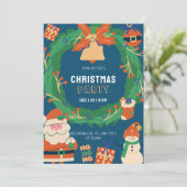 Blue Green Funny Kerstfeest Uitnodiging (Staand voorkant)