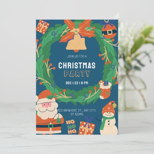Blue Green Funny Kerstfeest Uitnodiging (Staand voorkant)