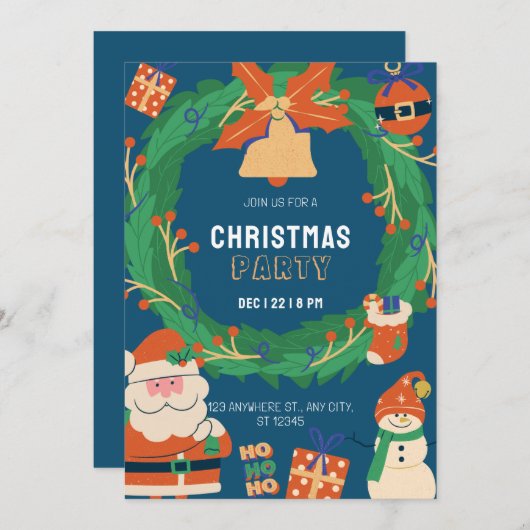 Blue Green Funny Kerstfeest Uitnodiging (Voorkant / Achterkant)