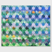 Blue Green Girly Mermaid Fish Scales Cadeaupapier (Vlak)