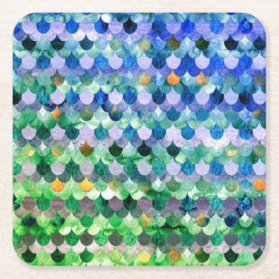 Blue Green Girly Mermaid Fish Scales Kartonnen Onderzetters