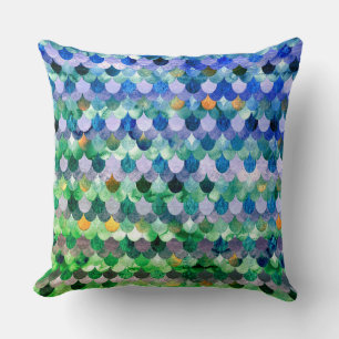 Blue Green Girly Mermaid Fish Scales Kussen
