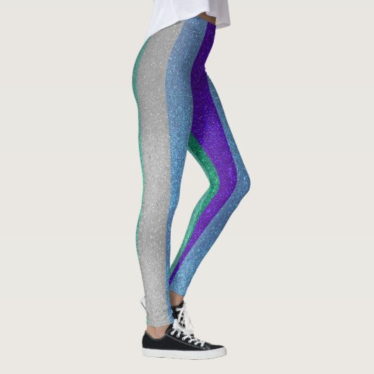 Blue Green Glitter Gay Men Pride Striped Flag Leggings (Rechts)