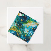 Blue Green Gold Alcohol Ink Cosmos Bedankjes Labels (In situ)
