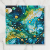 Blue Green Gold Alcohol Ink Cosmos Bedankjes Labels (Voorkant)