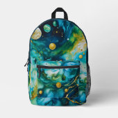 Blue Green Gold Alcohol Ink Cosmos Bedrukte Rugzak (Voorkant)