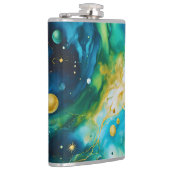 Blue Green Gold Alcohol Ink Cosmos Heupfles (Rechts)