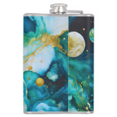 Blue Green Gold Alcohol Ink Cosmos Heupfles (Achterkant)