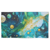 Blue Green Gold Alcohol Ink Cosmos Kussensloop (Voorkant-Links)
