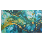 Blue Green Gold Alcohol Ink Cosmos Kussensloop (Voorkant-Rechts)