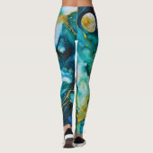 Blue Green Gold Alcohol Ink Cosmos Leggings (Achterkant)