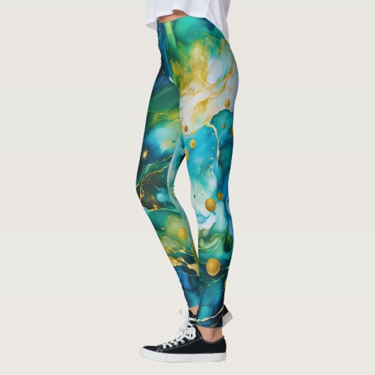 Blue Green Gold Alcohol Ink Cosmos Leggings (Links)