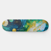 Blue Green Gold Alcohol Ink Cosmos Persoonlijk Skateboard (Horizontaal)
