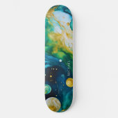 Blue Green Gold Alcohol Ink Cosmos Persoonlijk Skateboard (Voorkant)