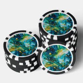 Blue Green Gold Alcohol Ink Cosmos Poker Chips (Opstapeling)