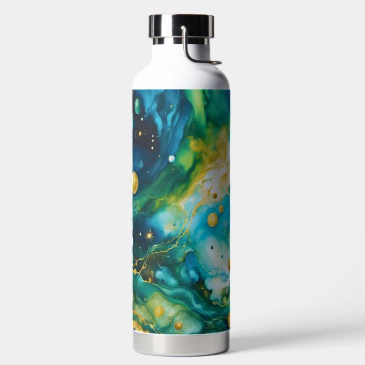 Blue Green Gold Alcohol Ink Cosmos Waterfles (Links)