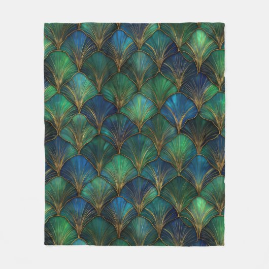 Blue Green Gold Art Deco Geometric Design Fleece Deken (Voorkant)
