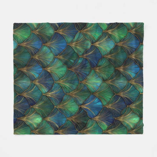 Blue Green Gold Art Deco Geometric Design Fleece Deken (Voorkant (Horizontaal))