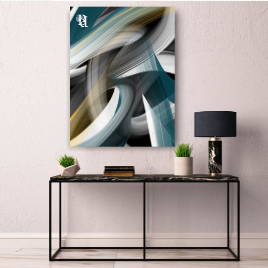 Blue Green Gold Black White Gray Abstract Canvas Afdruk