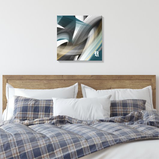 Blue Green Gold Black White Gray Abstract  Canvas Afdruk (Insitu (Slaapkamer))