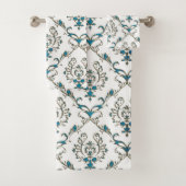 Blue Green Gold Floral Damask Towel set Bad Handdoek (Insitu)