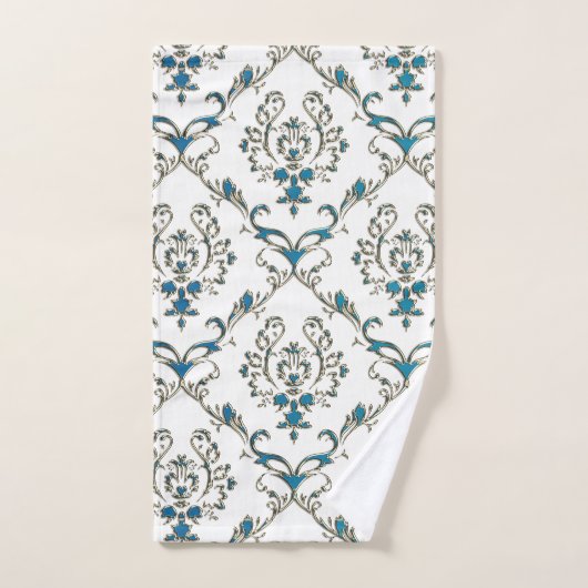 Blue Green Gold Floral Damask Towel set Bad Handdoek (Handdoek)