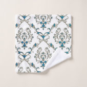 Blue Green Gold Floral Damask Towel set Bad Handdoek (Wasdoekje)