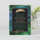 Blue Green Gold Glitter Agate Wedding Kaart (Staand voorkant)