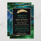 Blue Green Gold Glitter Agate Wedding Kaart (Voorkant / Achterkant)